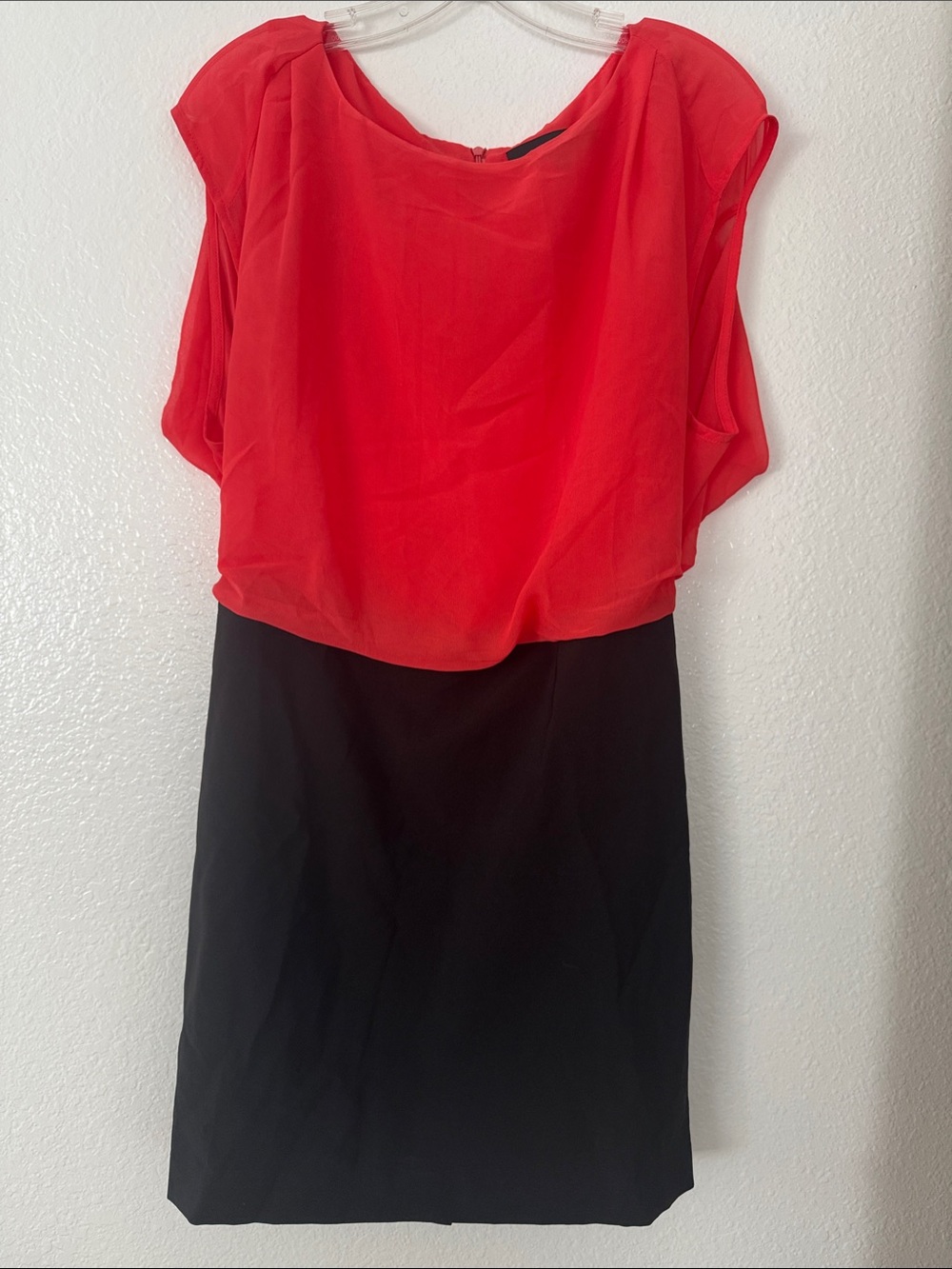 Silk Chiffon Red Overlay Black Sheath Dress